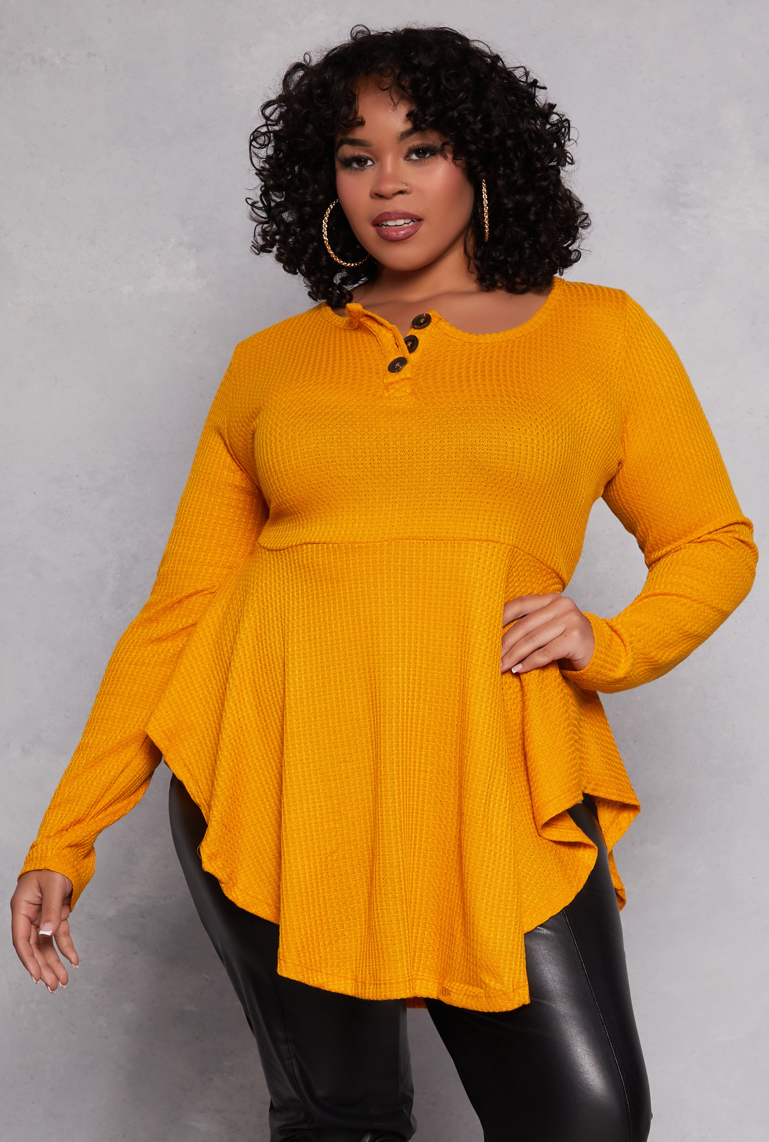 Plus Size Waffle Knit Henley Peplum Top Plus Size Waffle Knit Henley Peplum Top